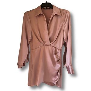 Zara Wrap Front Satin Effect Dress Size Small Blush Pink